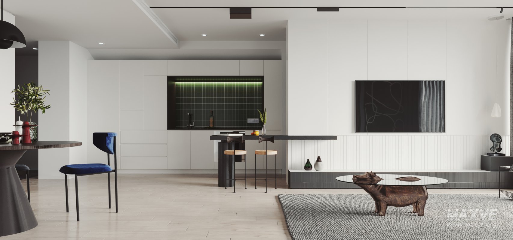 Modern living room and dining room interior scene - Image 1