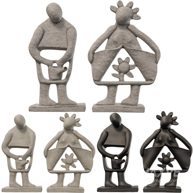 Stone Whimsical Couple Sculpture Set - Image 3