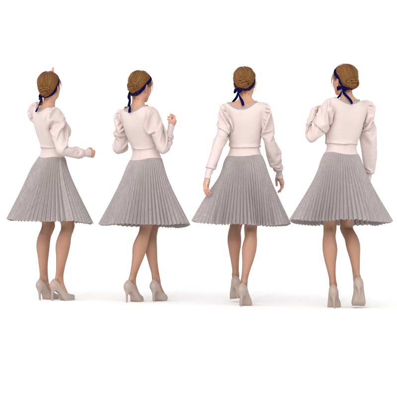 woman_pleated skirt_ blouse 04 poses - Image 1