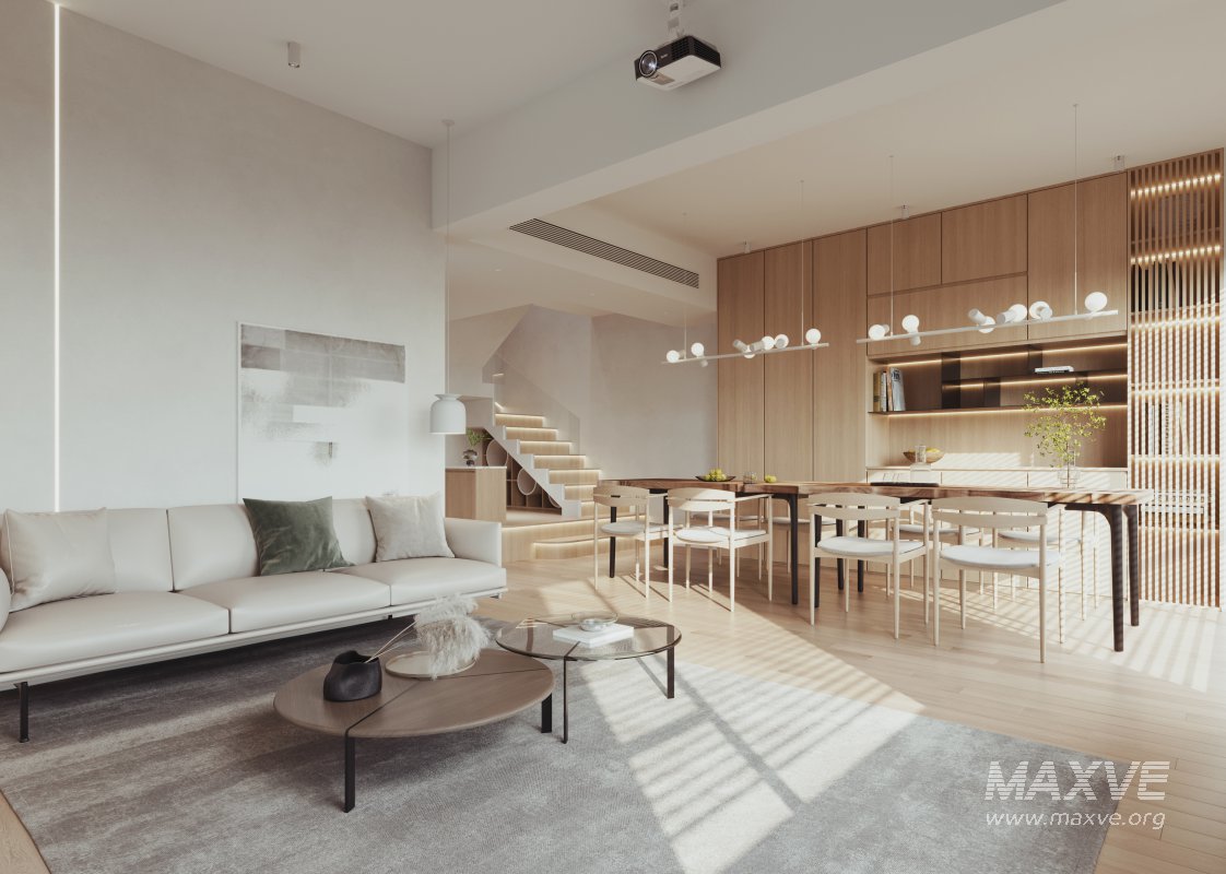 Modern living room and dining room interior scene - Image 1