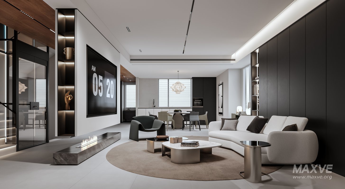 Modern living room and dining room interior scene - Image 2