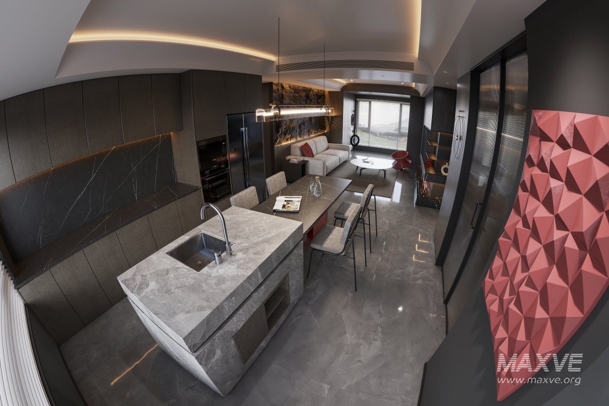 Modern living room and dining room interior scene - Image 1