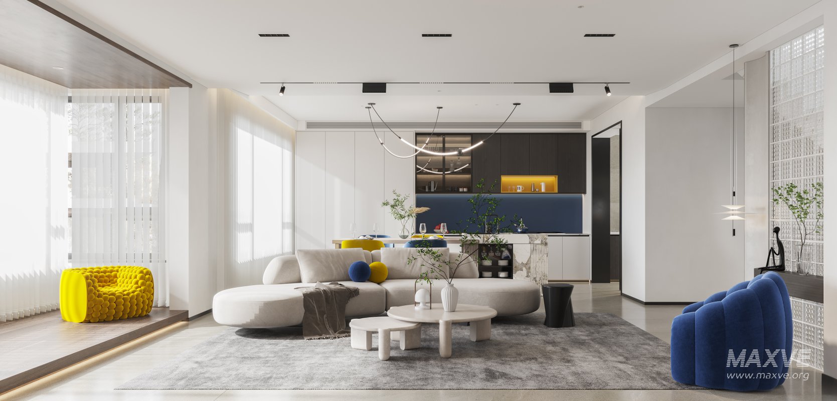 Modern living room and dining room bedroom interior scene - Image 2