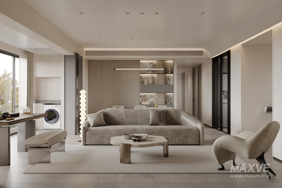 Modern living room and dining room interior scene - Image 4