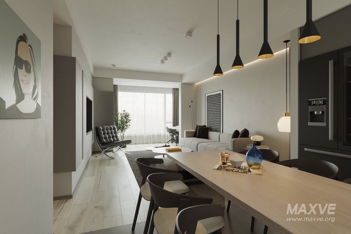 Modern living room and dining room interior scene - Image 2