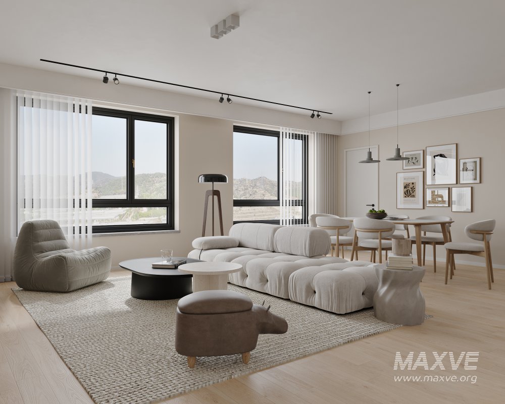 Modern living room and dining room interior scene - Image 3