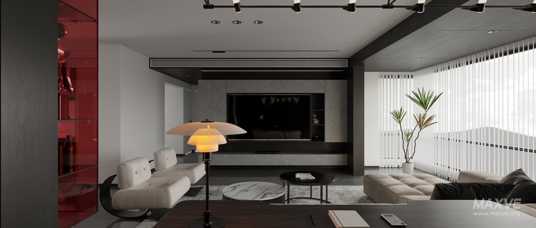 Modern living room and dining room interior scene - Image 1