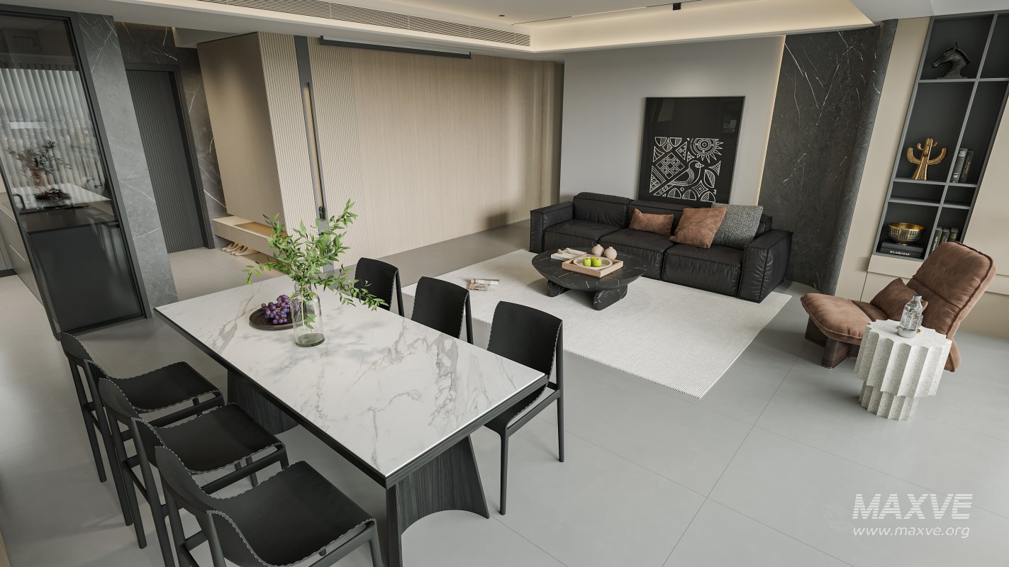 Modern living room and dining room interior scene - Image 3