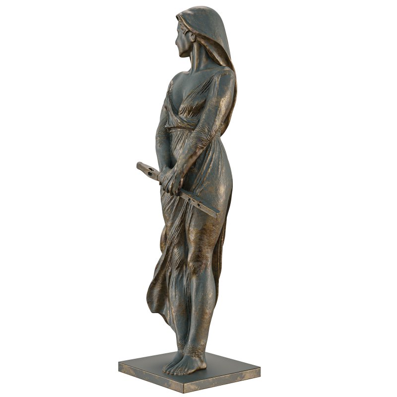 Antique Elegant Woman Sculpture with Flute - Image 3