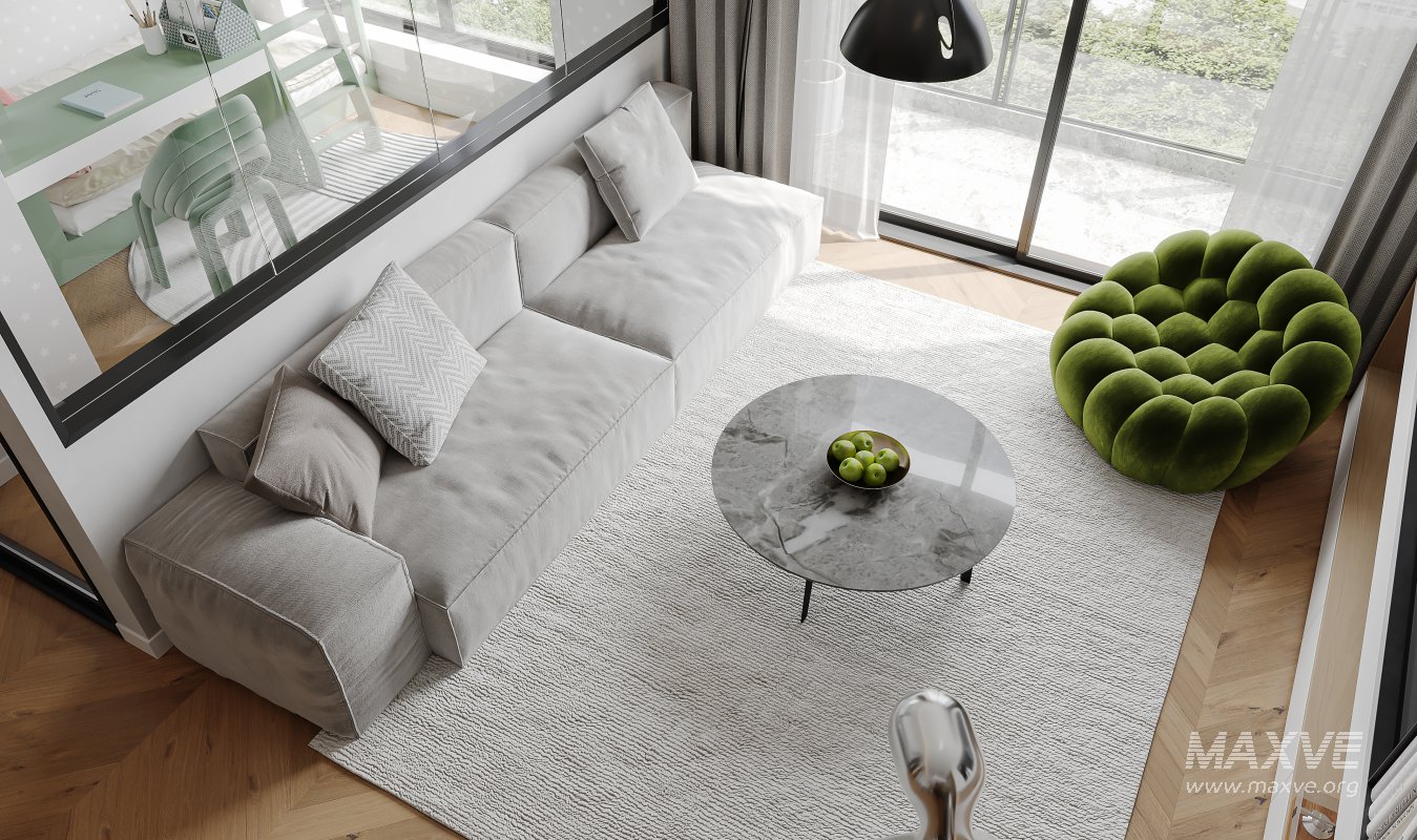 Modern living room and dining room interior scene - Image 2