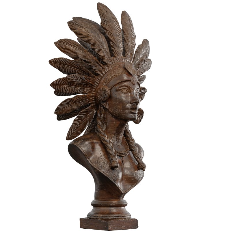 Artistic Bust with Feathered Headdress Statue - Image 2