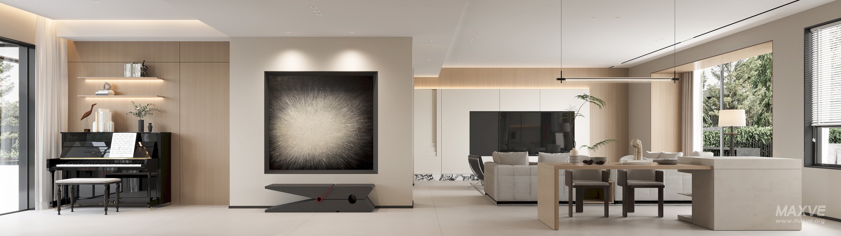 Modern living room and dining room interior scene - Image 1