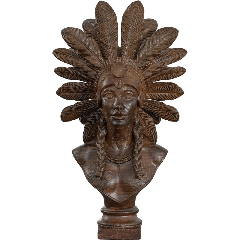 Artistic Bust with Feathered Headdress Statue - Image 5