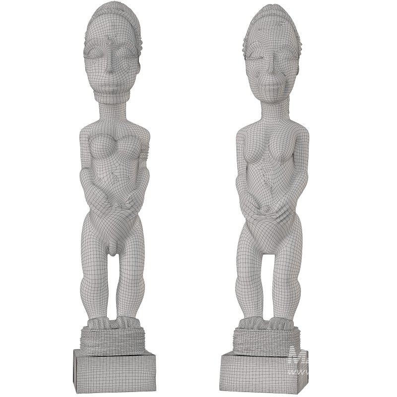 Wooden African Couple Stand Statue - Image 4