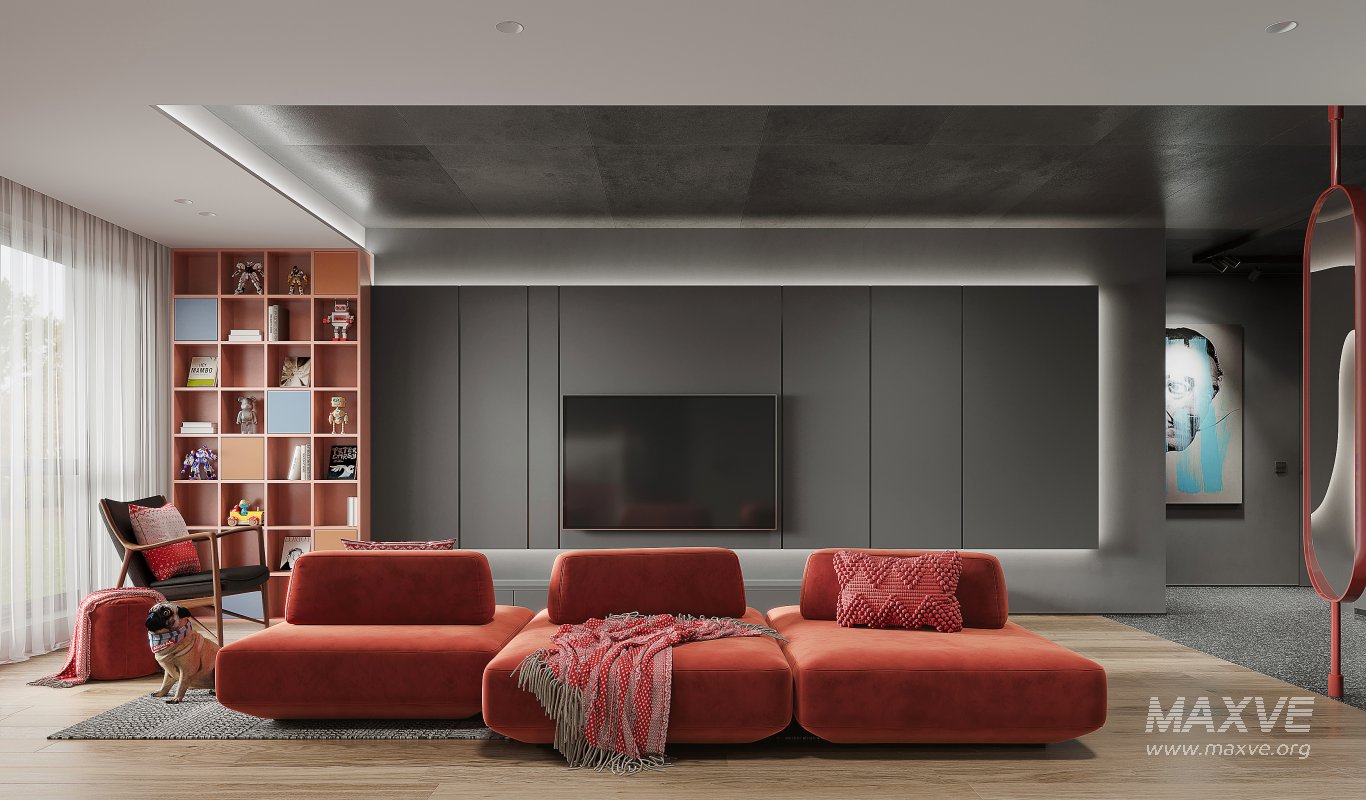 Modern living room and dining room kitchen interior scene - Image 2