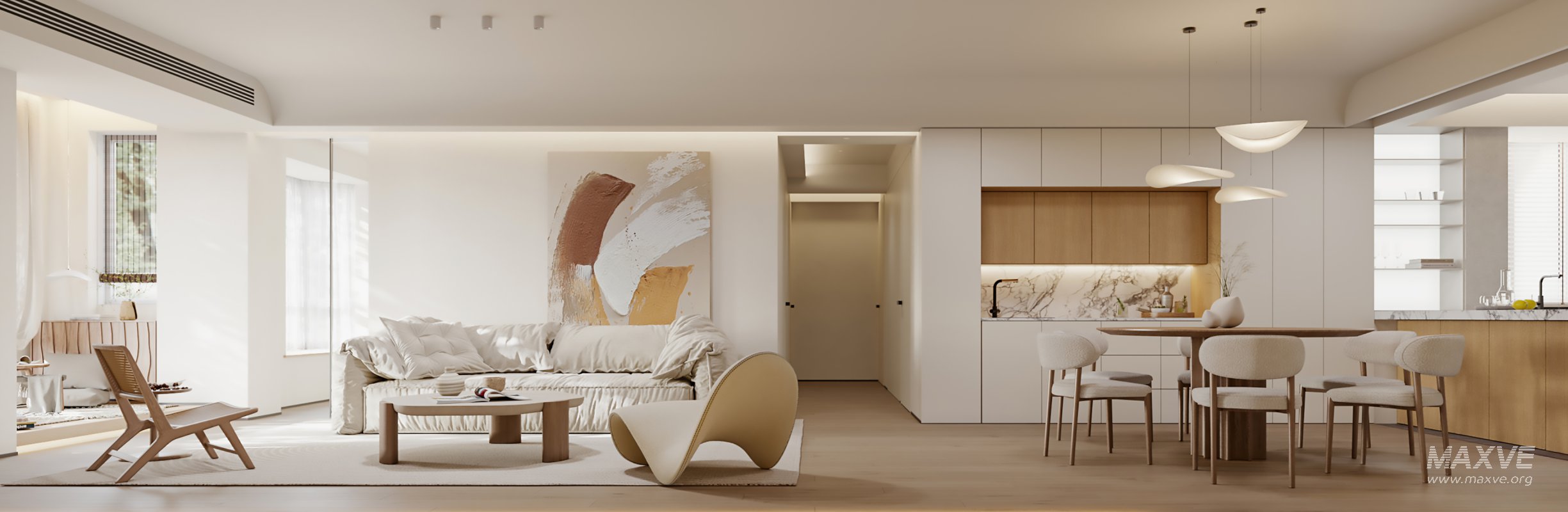 Modern living room and dining room interior scene - Image 1