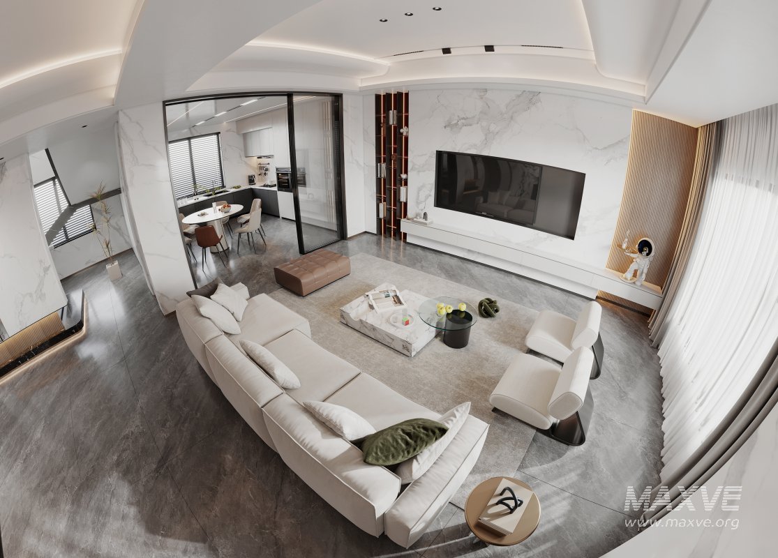 Modern living room and dining room interior scene - Image 8