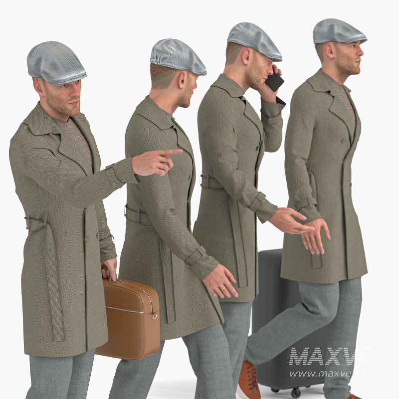 Travel Man in Trip With Coat in 04 Poses - Image 5