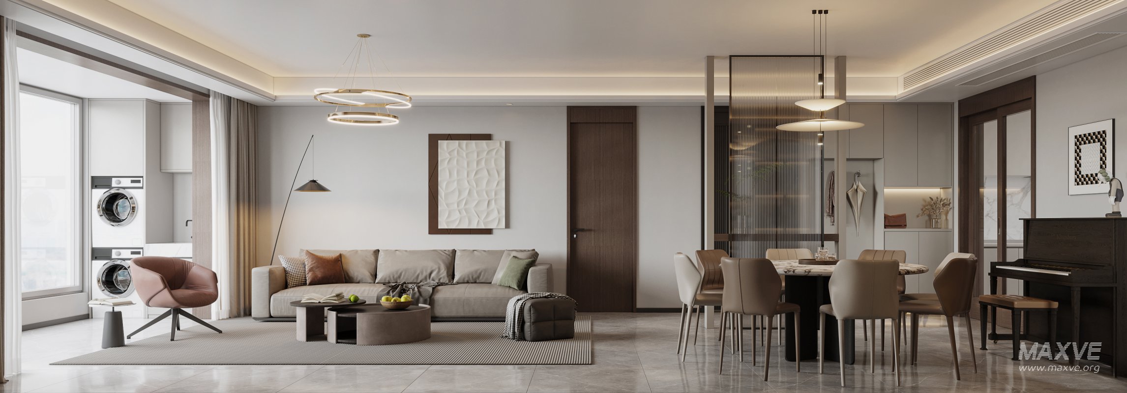 Modern living room and dining room interior scene - Image 4