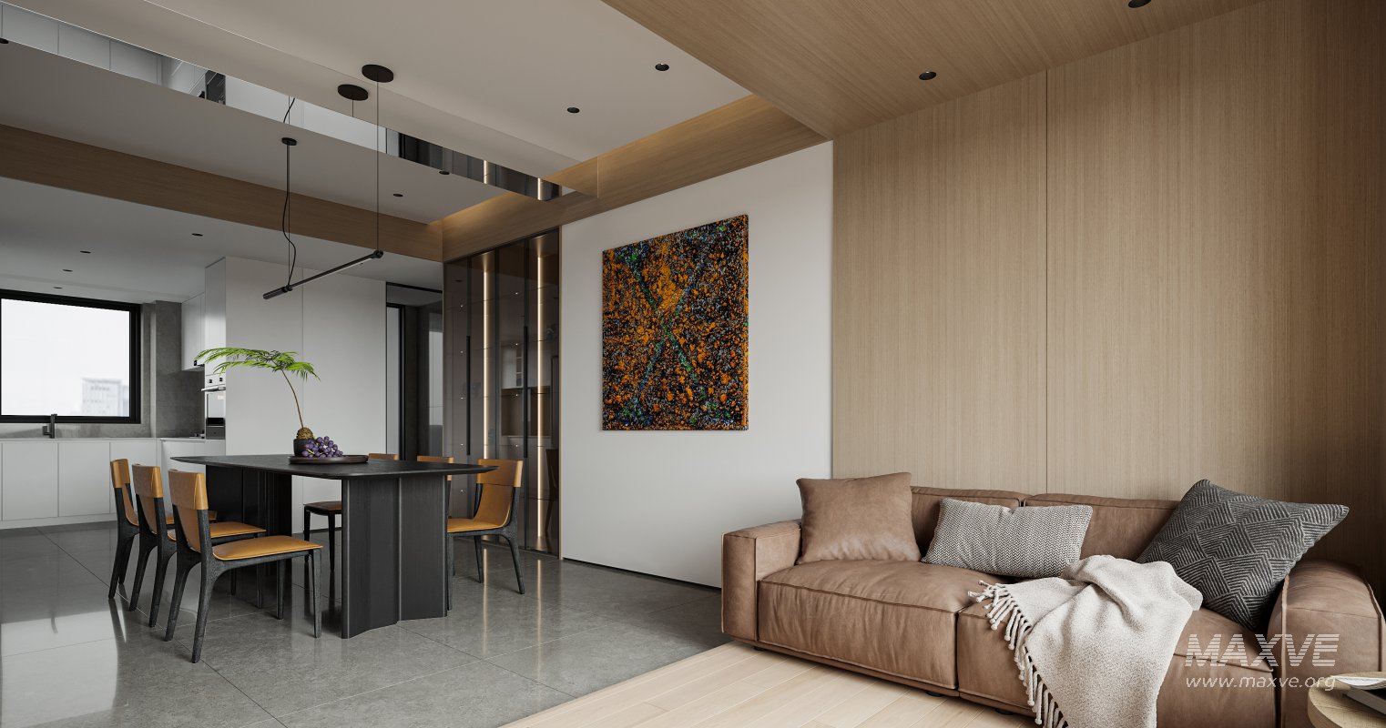 Modern living room and dining room interior scene - Image 1