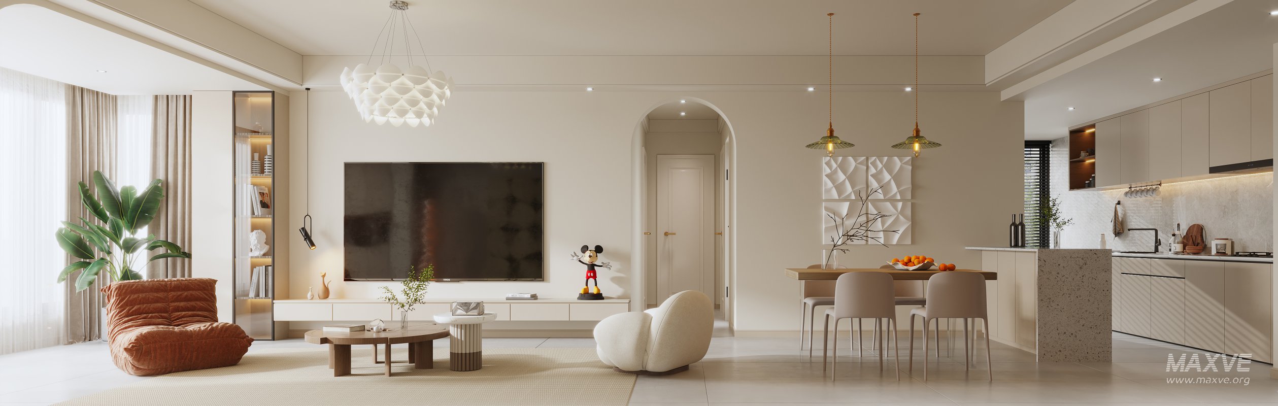 Modern living room and dining room interior scene - Image 1