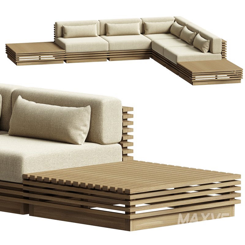 Batten Natural Teak L Shaped Outdoor Sectional - Image 2