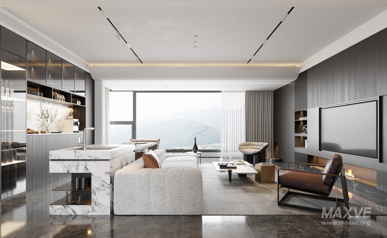 Modern living room and dining room interior scene - Image 4