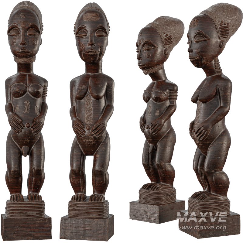 Wooden African Couple Stand Statue - Image 6