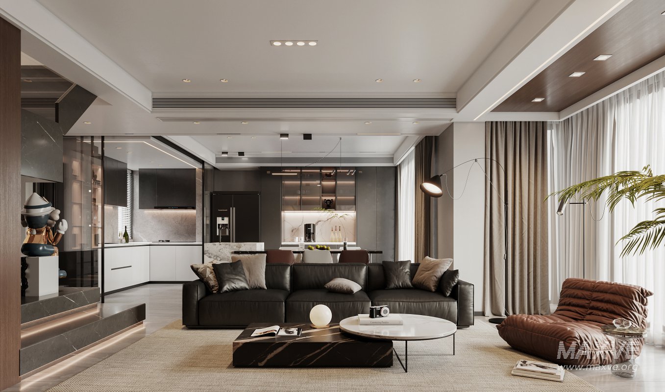 Modern living room and dining room interior scene - Image 4