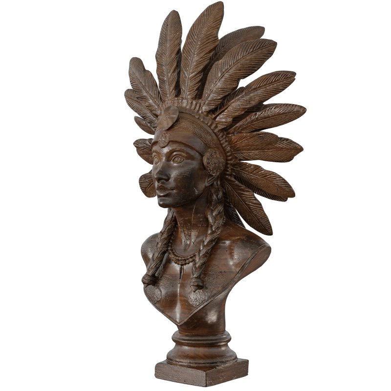 Artistic Bust with Feathered Headdress Statue - Image 3