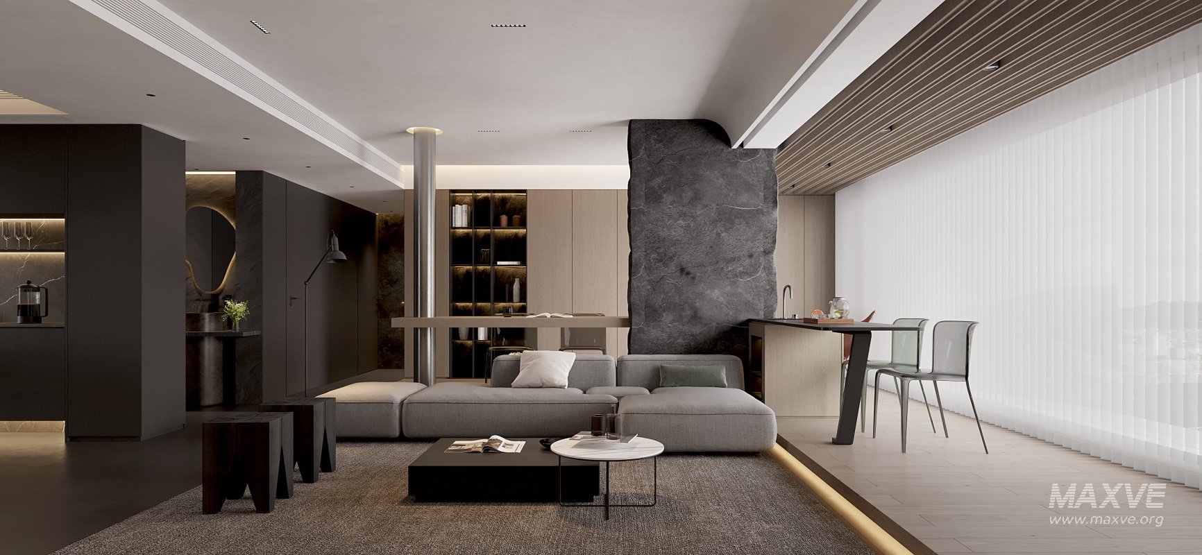 Modern living room and dining room interior scene - Image 3