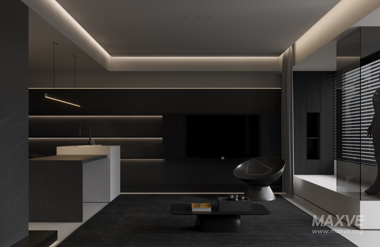 Modern living room and dining room interior scene - Image 1