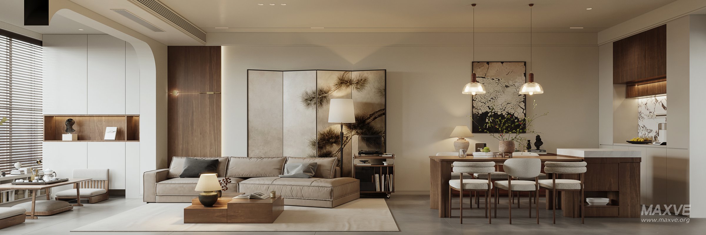 Modern living room and dining room interior scene - Image 1