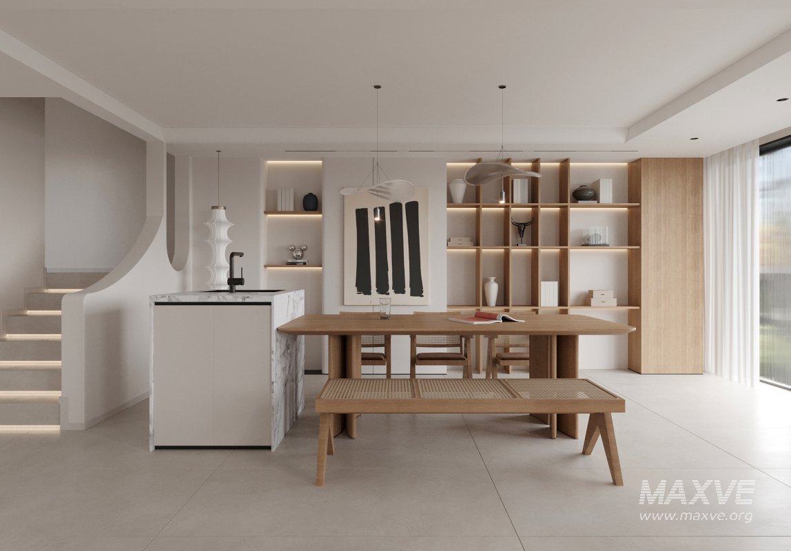 Modern living room and dining room interior scene - Image 1