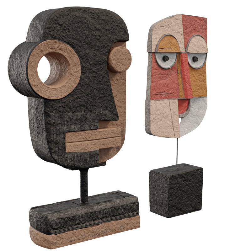 Abstract Tribal Mask Sculpture - Image 3