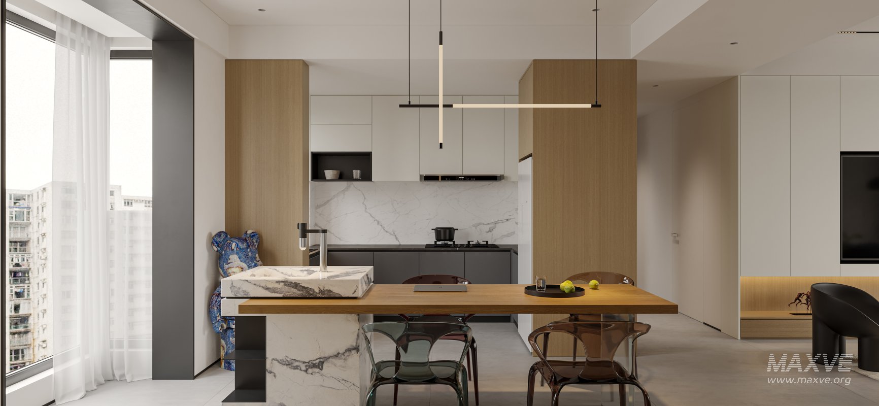 Modern living room and dining room interior scene - Image 1