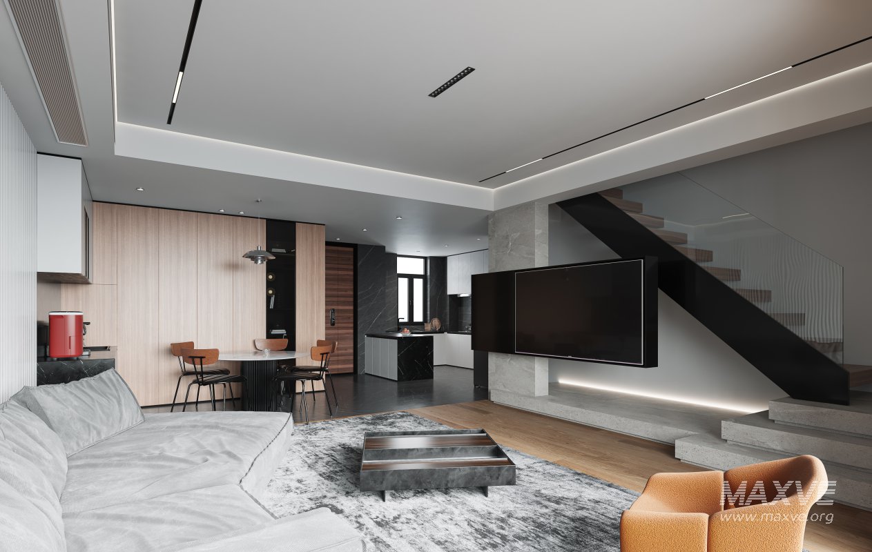 Modern living room and dining room interior scene - Image 6