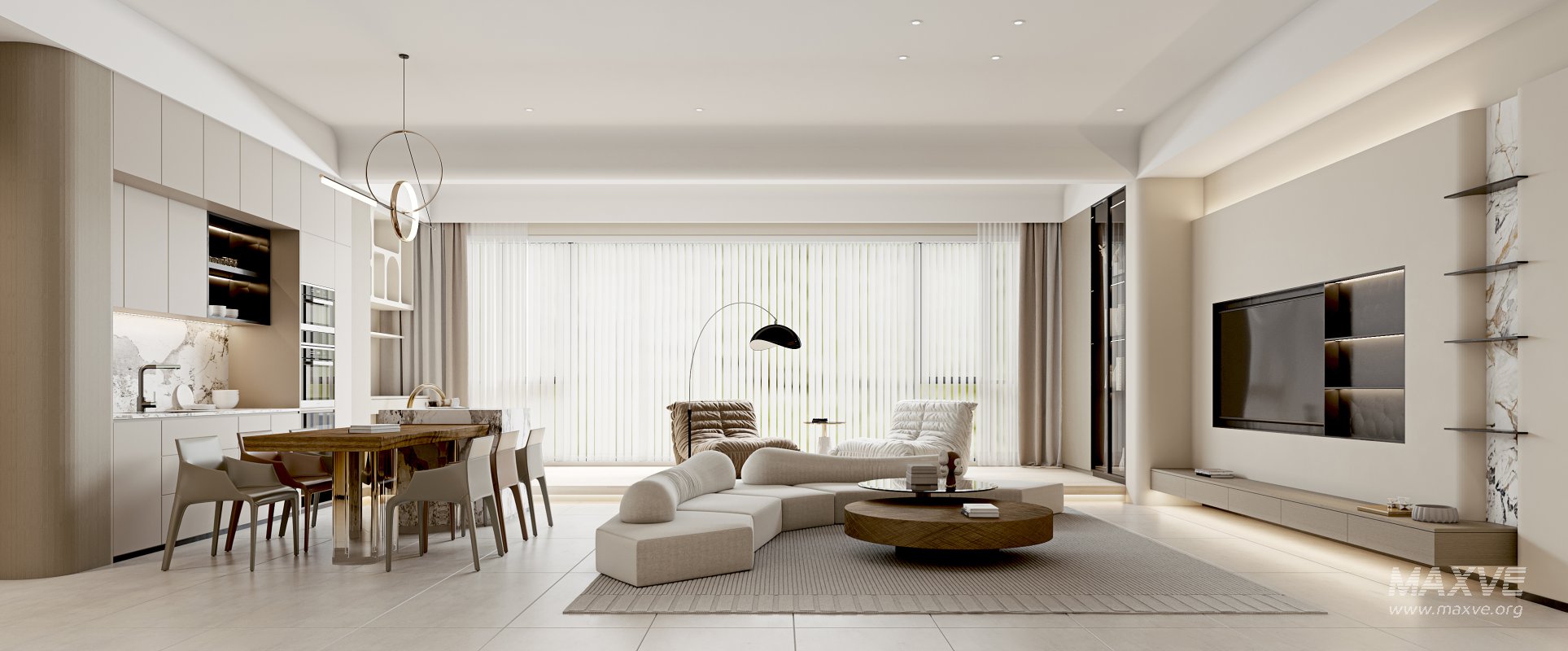 Modern living room and dining room interior scene - Image 1