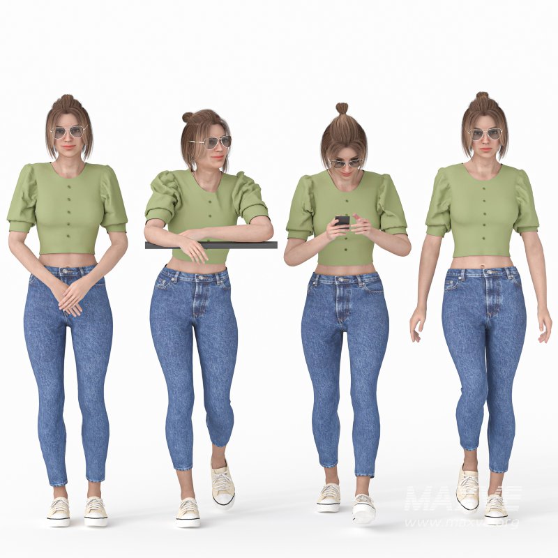 Casual Woman with Blue Jeans 04 Poses - Image 5