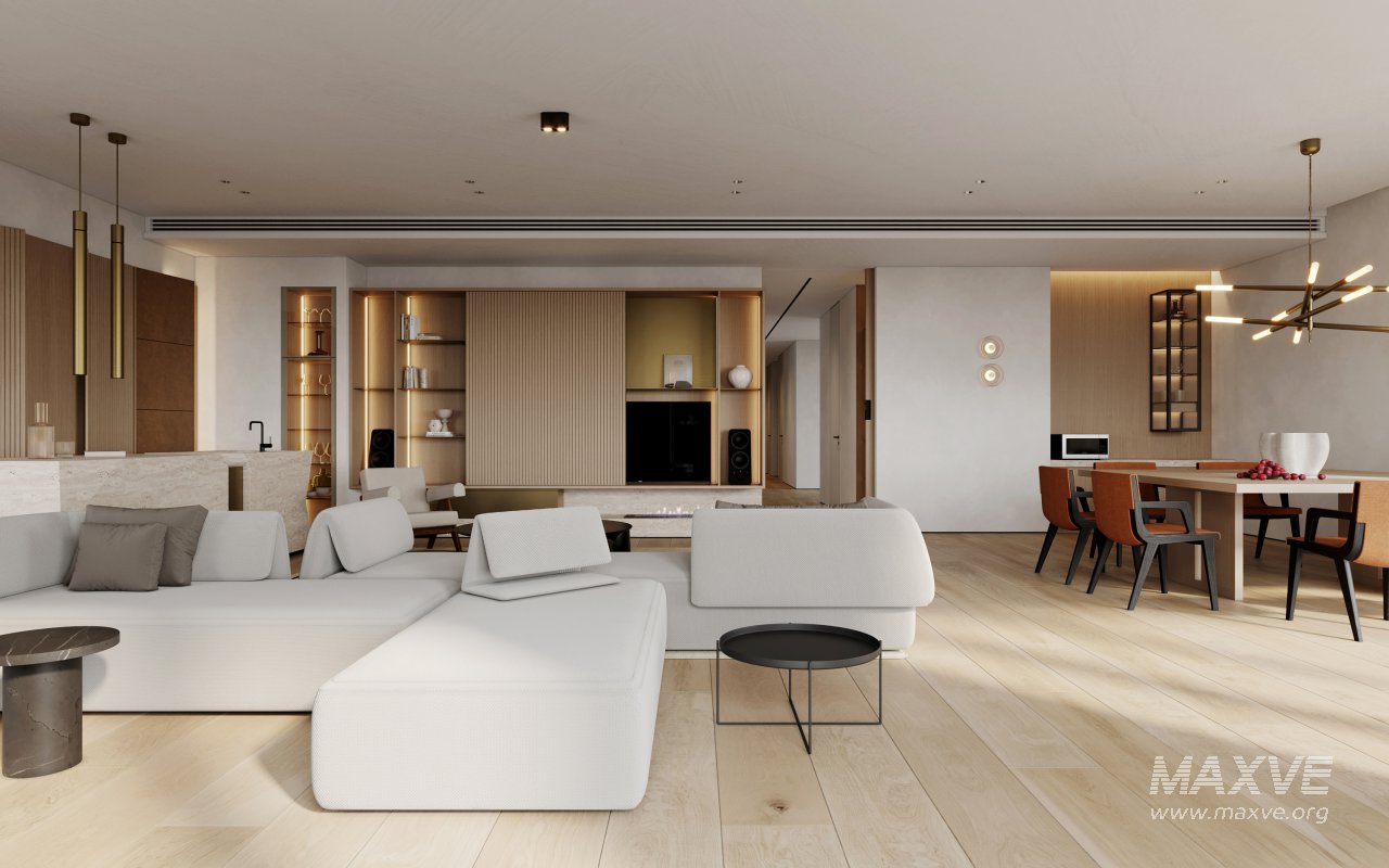 Modern living room and dining room interior scene - Image 1