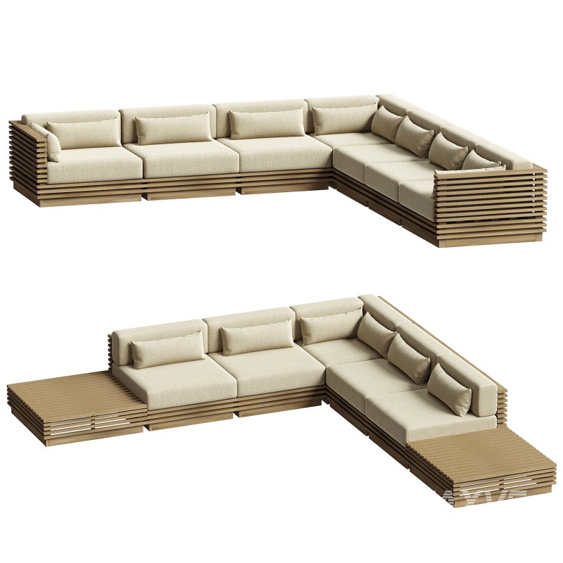 Batten Natural Teak L Shaped Outdoor Sectional - Image 5