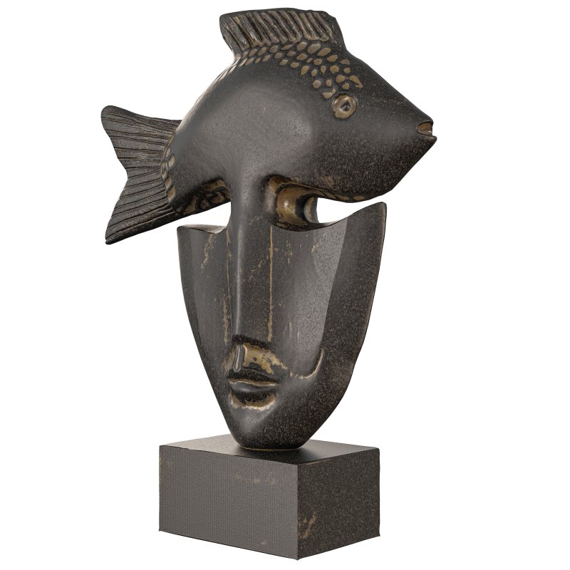 Surreal Fish Crown Face Sculpture - Image 3