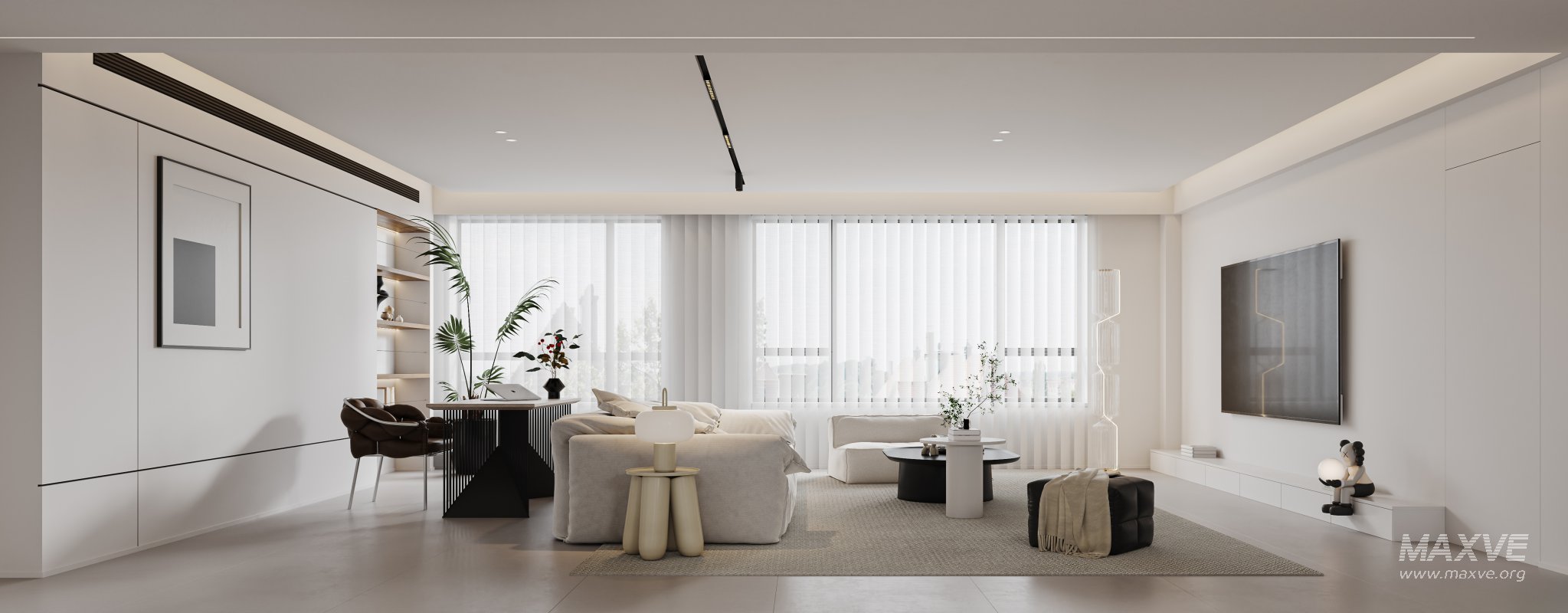 Modern living room and dining room kitchen interior scene - Image 7