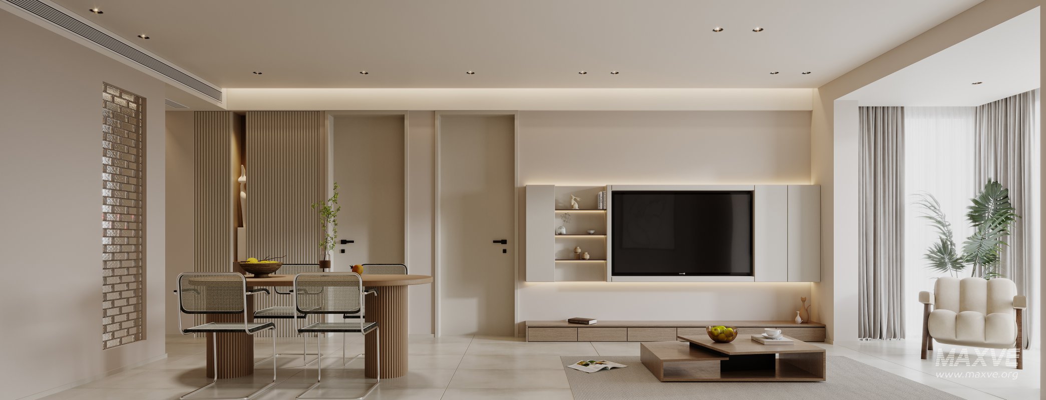 Modern living room and dining room interior scene - Image 1