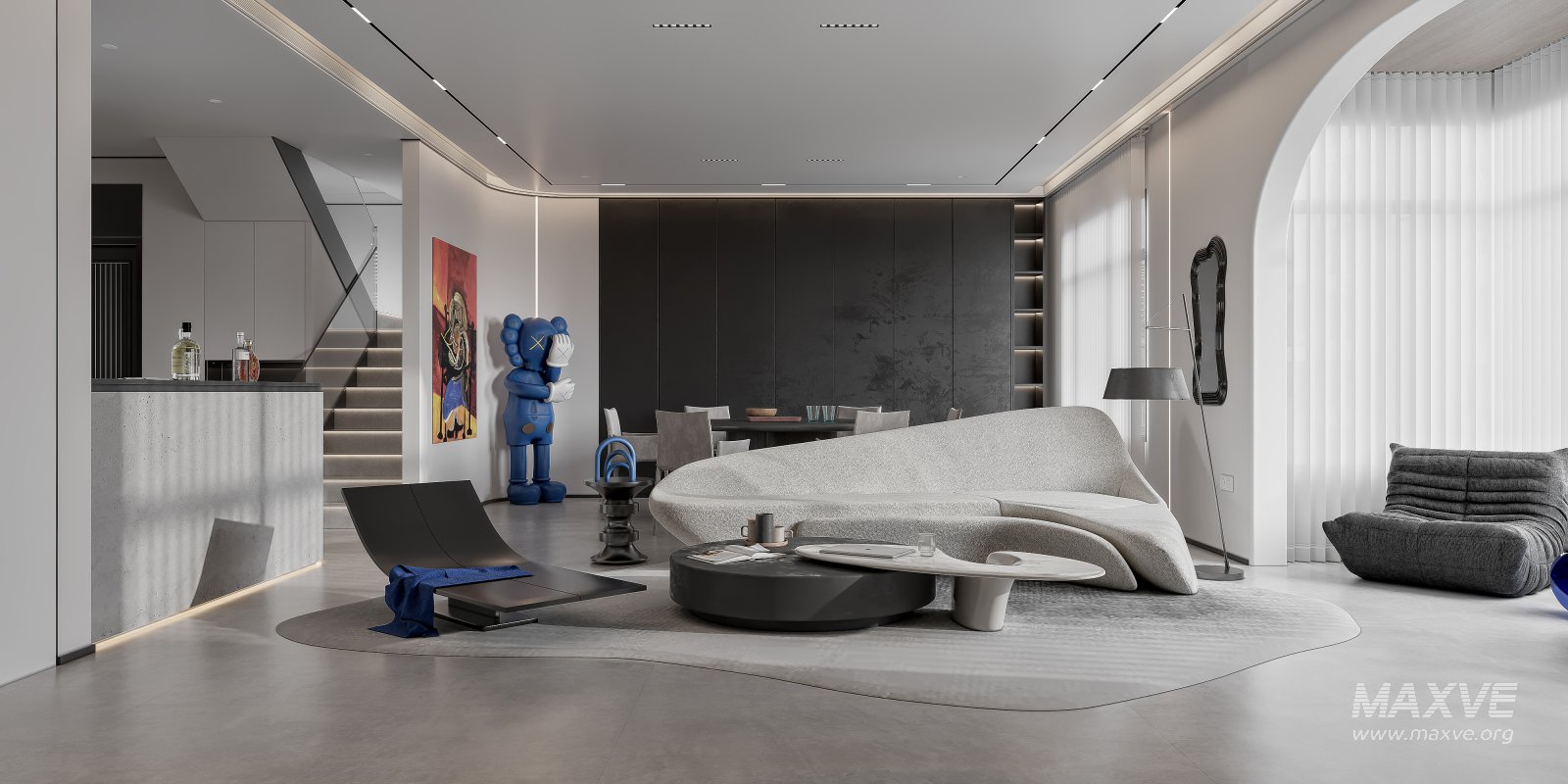 Modern living room and dining room interior scene - Image 2