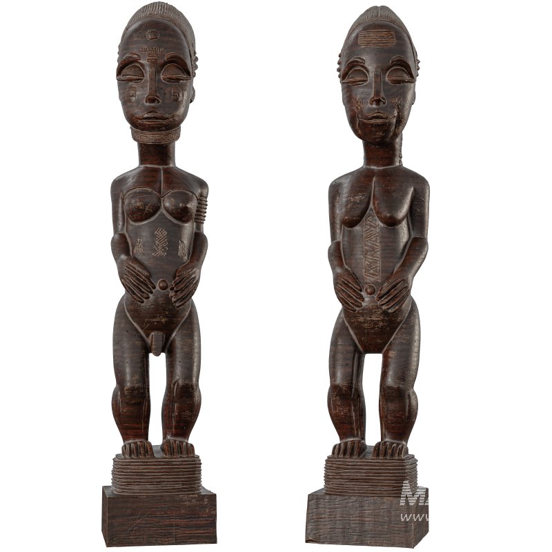 Wooden African Couple Stand Statue - Image 2