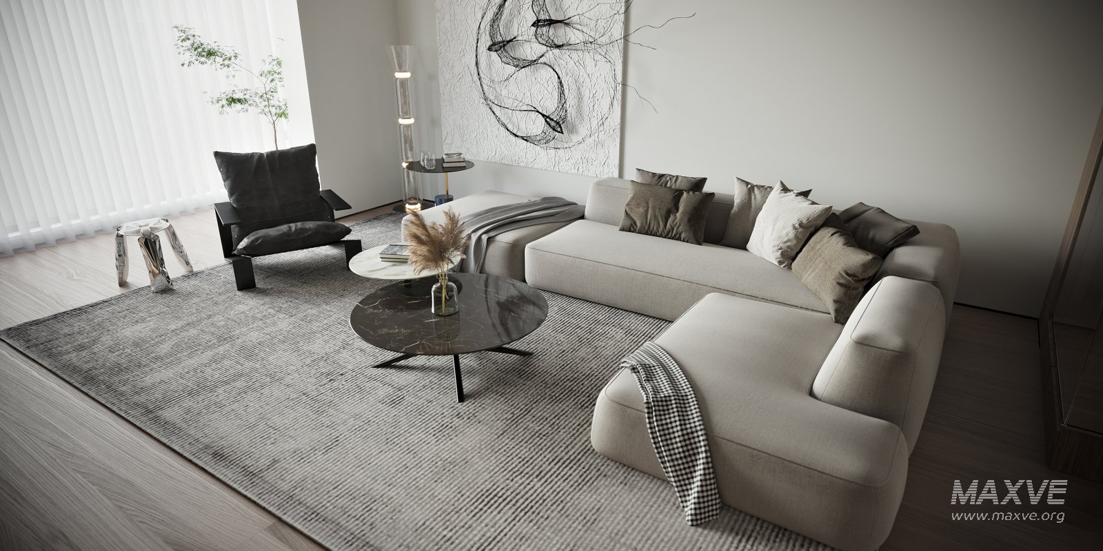 Modern living room and dining room interior scene - Image 2