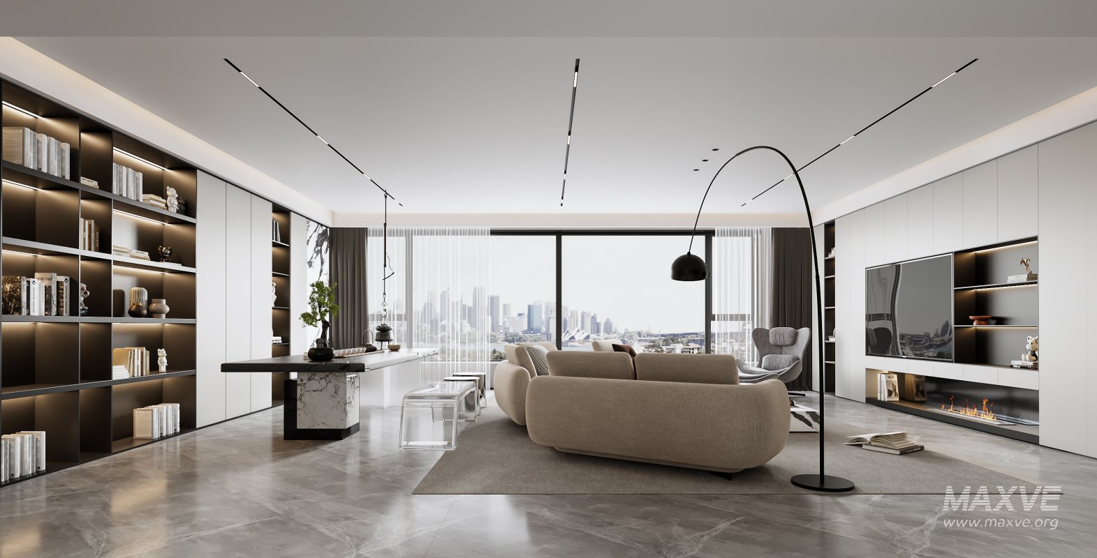 Modern living room and dining room interior scene - Image 1