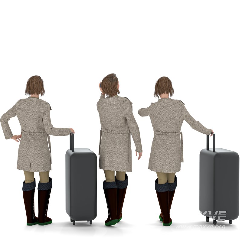 Travel Woman in Trip With Coat in 03 Poses - Image 1