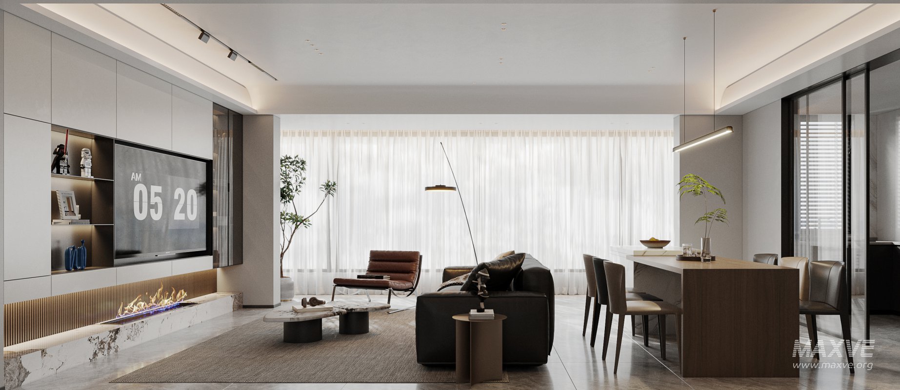 Modern living room and dining room interior scene - Image 1